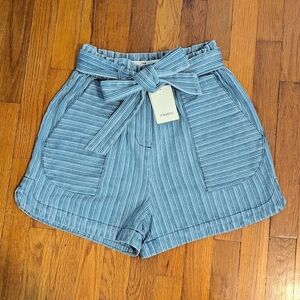 NWT Frnch Paris Anthro Sylvia Shorts Tie Waist Blue Striped Size XS